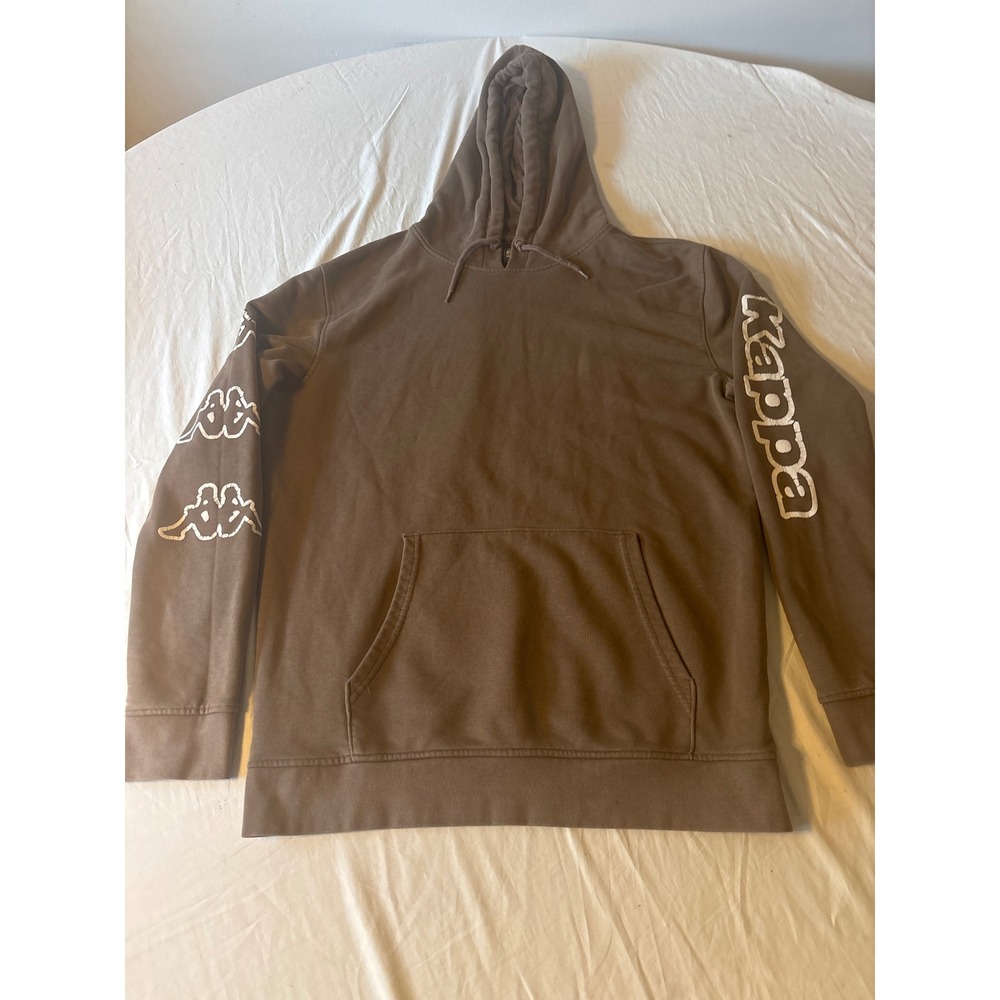 Kappa Hoodie Mens L‎ Brown Good Graphic Sleeve Logo Pullover Streetwear